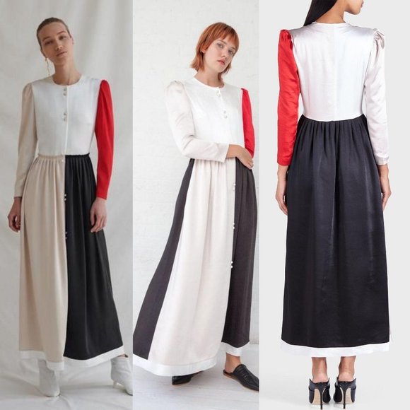 REJINA PYO Dress MEDIUM Black Red Satin Maxi‎ Patchwork Kaftan Tent NWT $1,295 - Picture 13 of 14